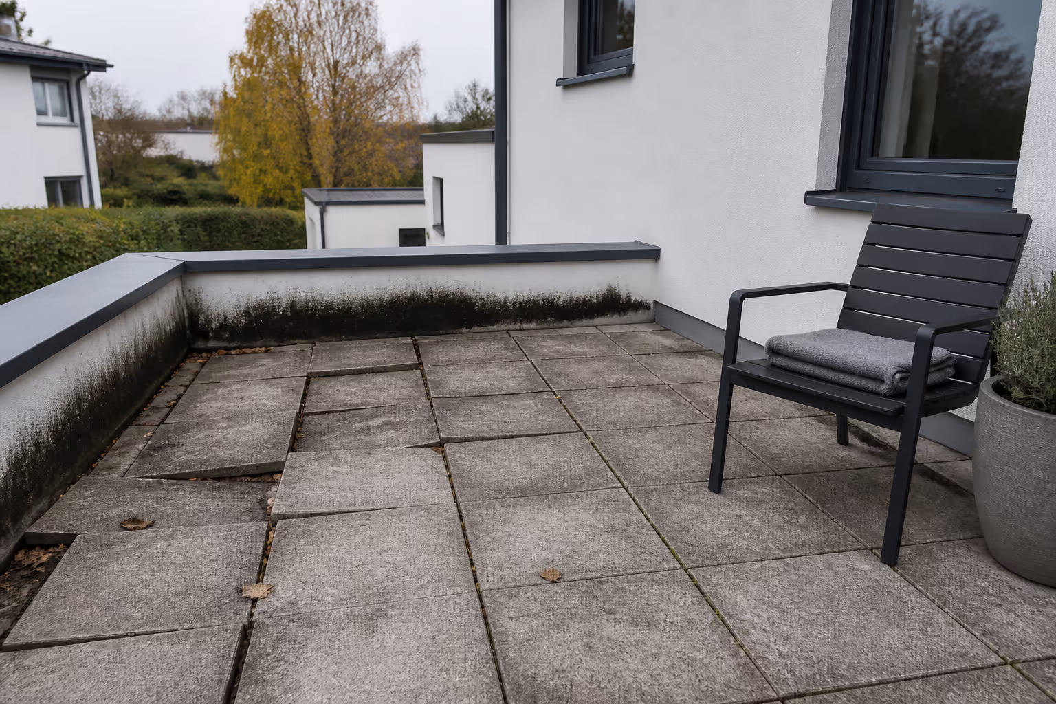 Vorher: Dachterrasse Feinsteinzeug, Garagendach Spandau